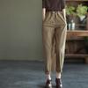 2025 Women's Elastic Waist Cotton Twill Harem Pants - Western Casual Style, Solid Color with Fashion Buttons