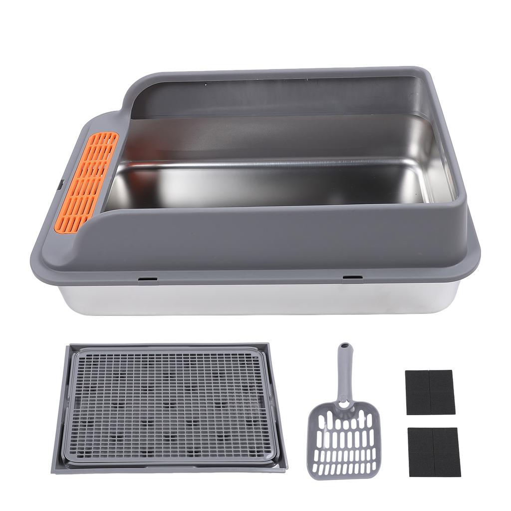 Очень большой кошачий туалет большой емкости из нержавеющей стали с защитой от брызг и открытым верхом, легко чистить для Mu