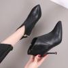 Pointed Toe Short Shoes for Women Black Heeled Female Ankle Boots Leather Work Footwear Quality New Booties Rock Very High Heels