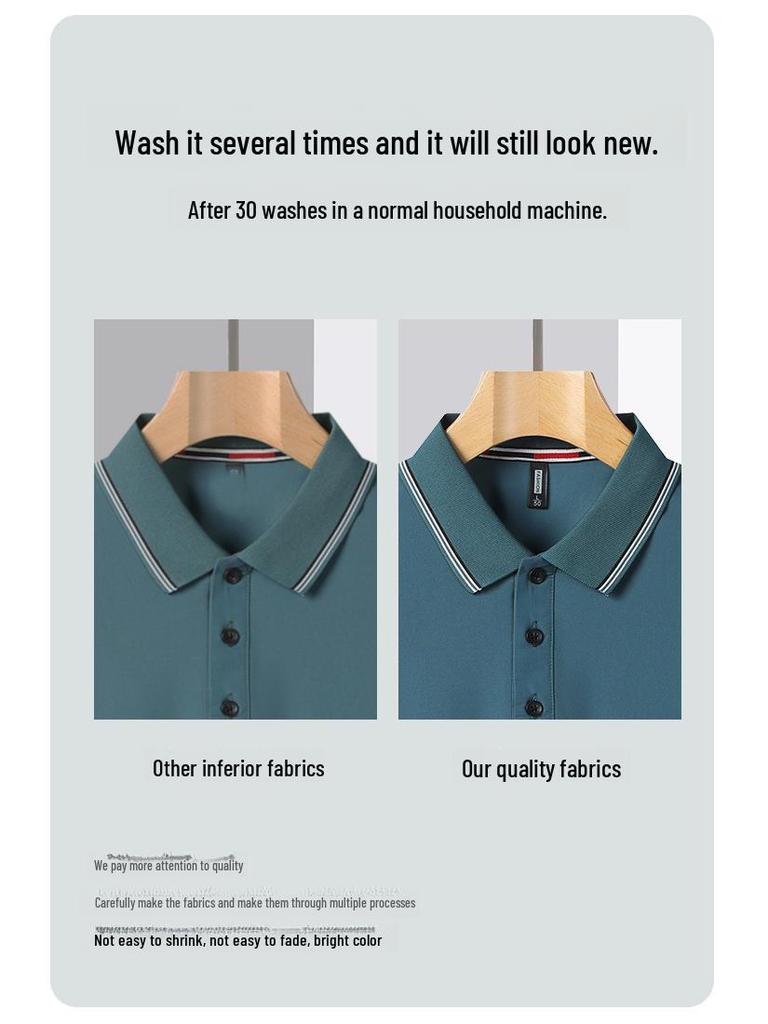 Рубашка поло из ледяного шелка: Мужской летний топ с коротким рукавом для людей среднего возраста (30-50 лет)