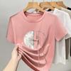 New Chinese Style White Short-sleeved T-shirt for Women's New Chinese Style Women's Round Neck Cotton T-shirt Short Ironing Top