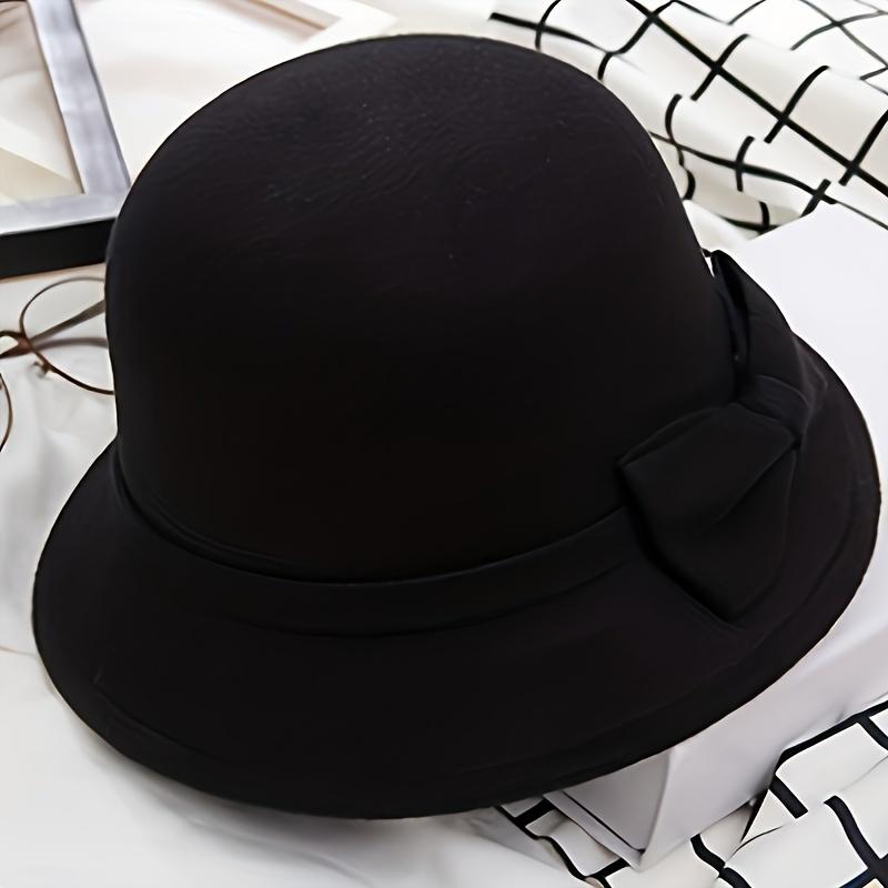 Женские шляпы Fedora с бантом во французском стиле, элегантная однотонная шляпа-клош, винтажные легкие фетровые шляпы
