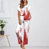 Ayollar uchun muz ipakli satin Rojdestvo printli pajama to'plami, qisqa yengli ko'ylak va uzun pajama shimlari to'plami, yumshoq uy kiyimi