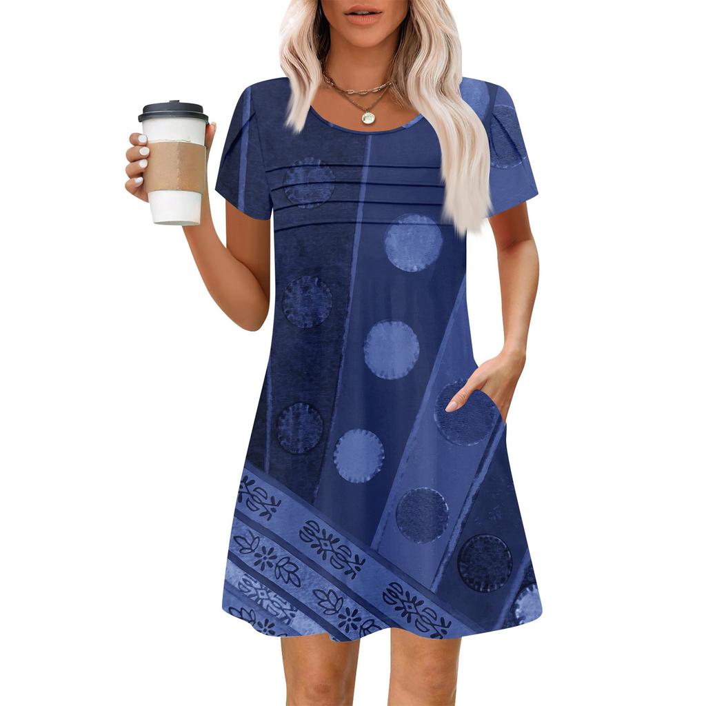 Women's Summer Casual Petal Slim Stripe Pleated Solid Color Dresses