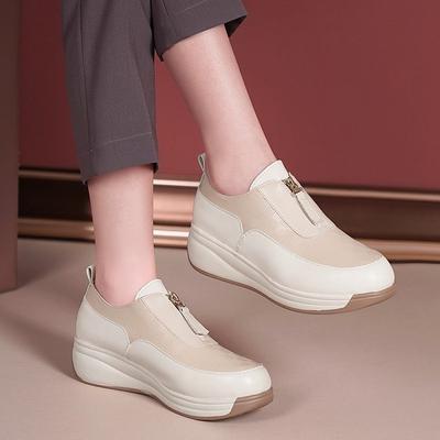 Осень новые женские модные повседневные спортивные туфли в британском стиле на танкетке, платформе, с молнией, низкие, нескользящие, дышащие, одинарные туфли