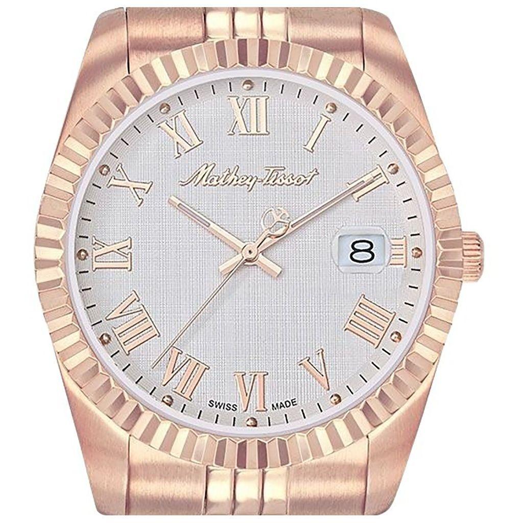 Mathey-Tissot Мужские кварцевые часы Mathy III Roman Rose Gold Tone из нержавеющей стали с белым циферблатом H810PRA