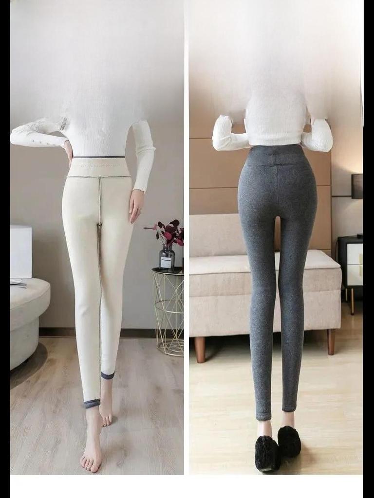 Women's 2022 Autumn/Winter Lambskin Leggings: High-Waisted, Velvet-Lined, Thickened, Warm, Skinny Cotton Pants.