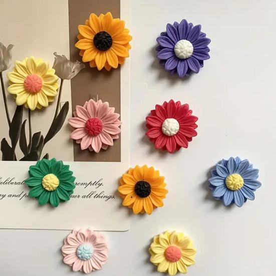 8Pcs Mini Resin Sunflower Refrigerator Magnet Colorful Flower Shape Fridge Magnet Memo Notes Photo Holder Home Kitchen Office