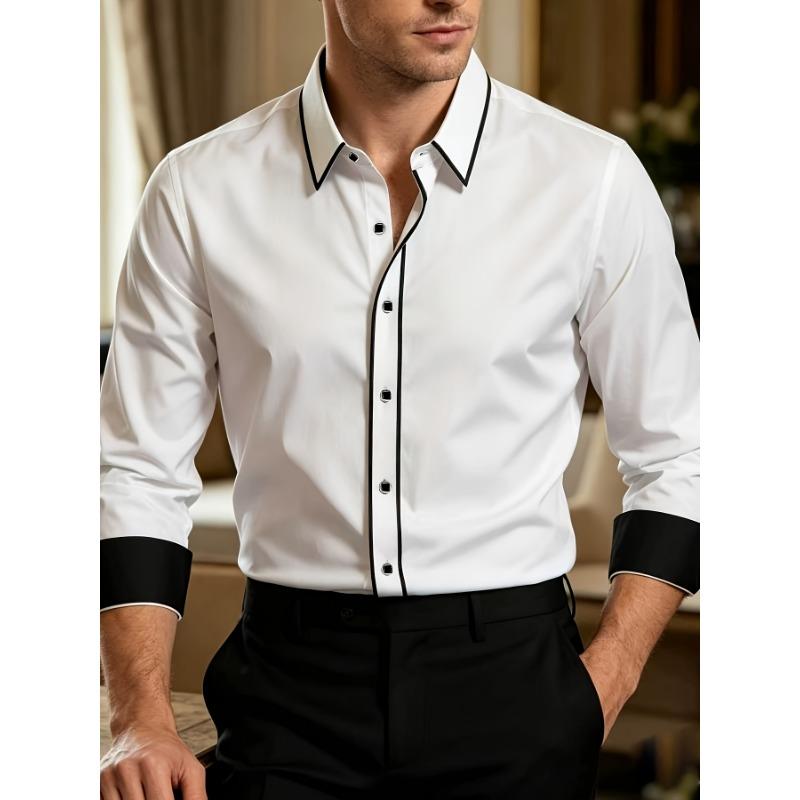 Мужская рубашка FGKKS Модный бренд Новая Пэчворк Длинный рукав Smart Casual Микроэластичная Мужская Белая Деловая рубашка Четыре сезона