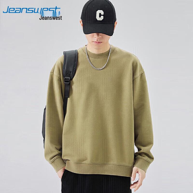 JEANSWEST Men's 2025 Autumn Simple Solid Crew Neck Long Sleeve Sweatshirt