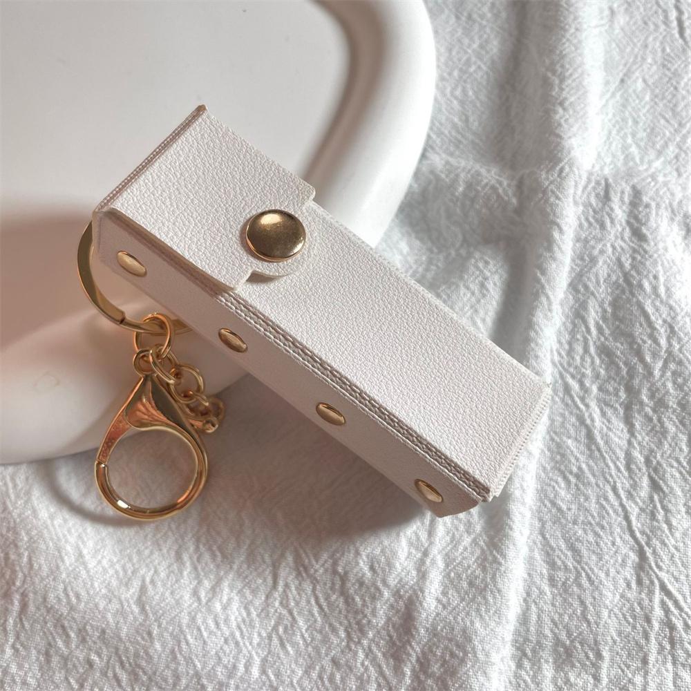 Lip Gloss Lipstick Bag Keychain Holder Solid Leather Chapstick Pouch Key Ring Portable Lip Balm Bottle Packaging Cover Key Chain