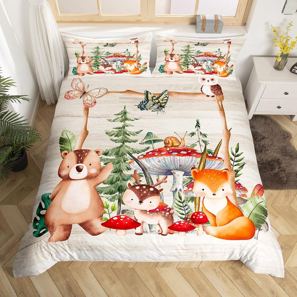 Snails Bedding Set 3pcs for Kids Boys Teens Snails On a Brnch Above The Water Comforter Cover Reptile Microfiber Duvet Cover Set