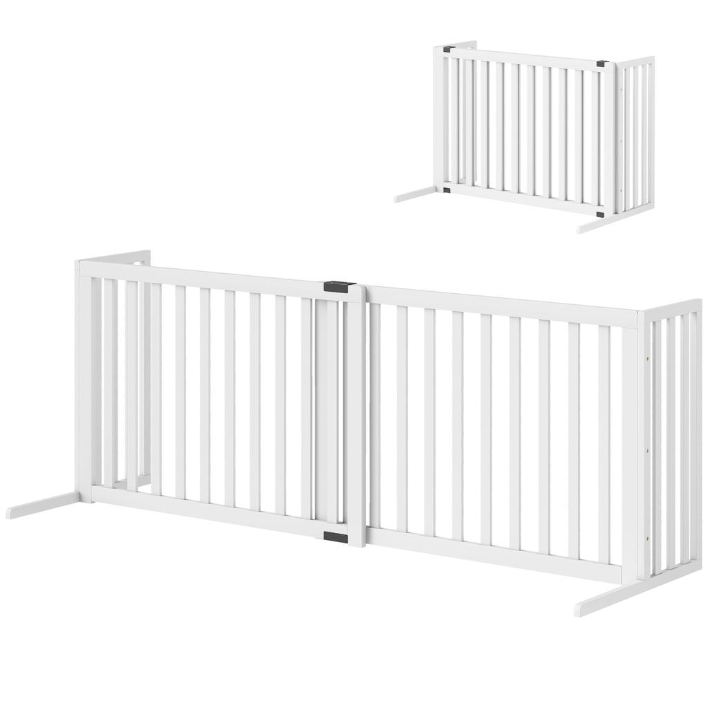 Dog Gate for Medium and Small Size Extendable Freestanding in Wood, 102-183x57x70 cm, White