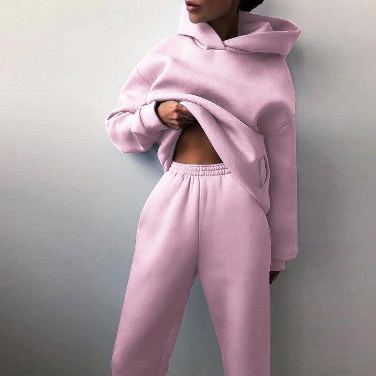 2026 cross-border foreign trade women's clothing, new spring models in Europe, America, solid color casual sports style hooded sweater trousers set