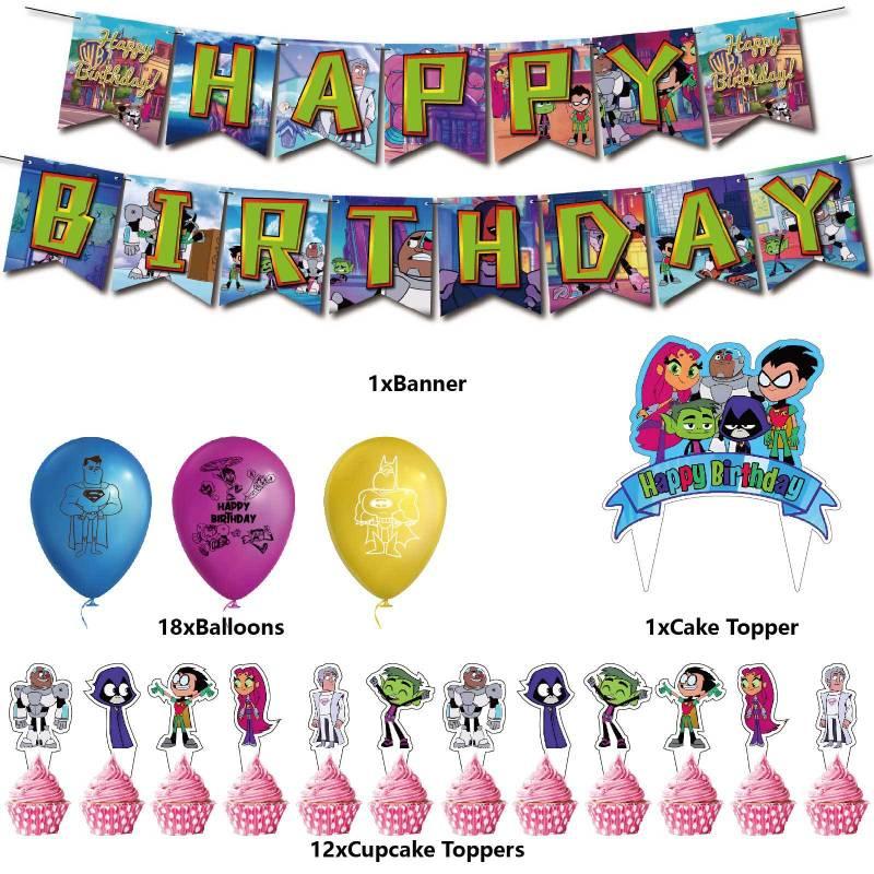 Colorful Teen Titans Go Party Decor Set Safe Eco-friendly Materials High-quality Paper 32pcs