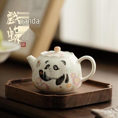 Керамический чайник «Панда и бабочка» бежевого цвета - Набор для чая Кунг-фу с фильтром