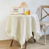 Boho Cotton Linen Tassel Tablecloth for Round Coffee & Dining Tables