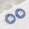 Элегантные женские геометрические серьги с серебряной иглой в стиле сине-белого фарфора
