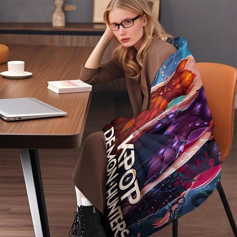 K-POP Demons Hunter Theme Flannel Blanket, Hot Anime Print Throw Blanket, Fan Gift Blanket, Multi-Purpose Blanket for Leisure