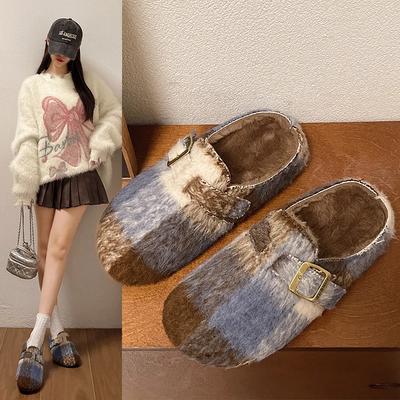 Модные женские меховые замшевые балетки, тапочки на платформе, мюли, новинка 2025, зимние короткие плюшевые хлопковые туфли, трендовые повседневные теплые шлепанцы, Zapatos De Mujer