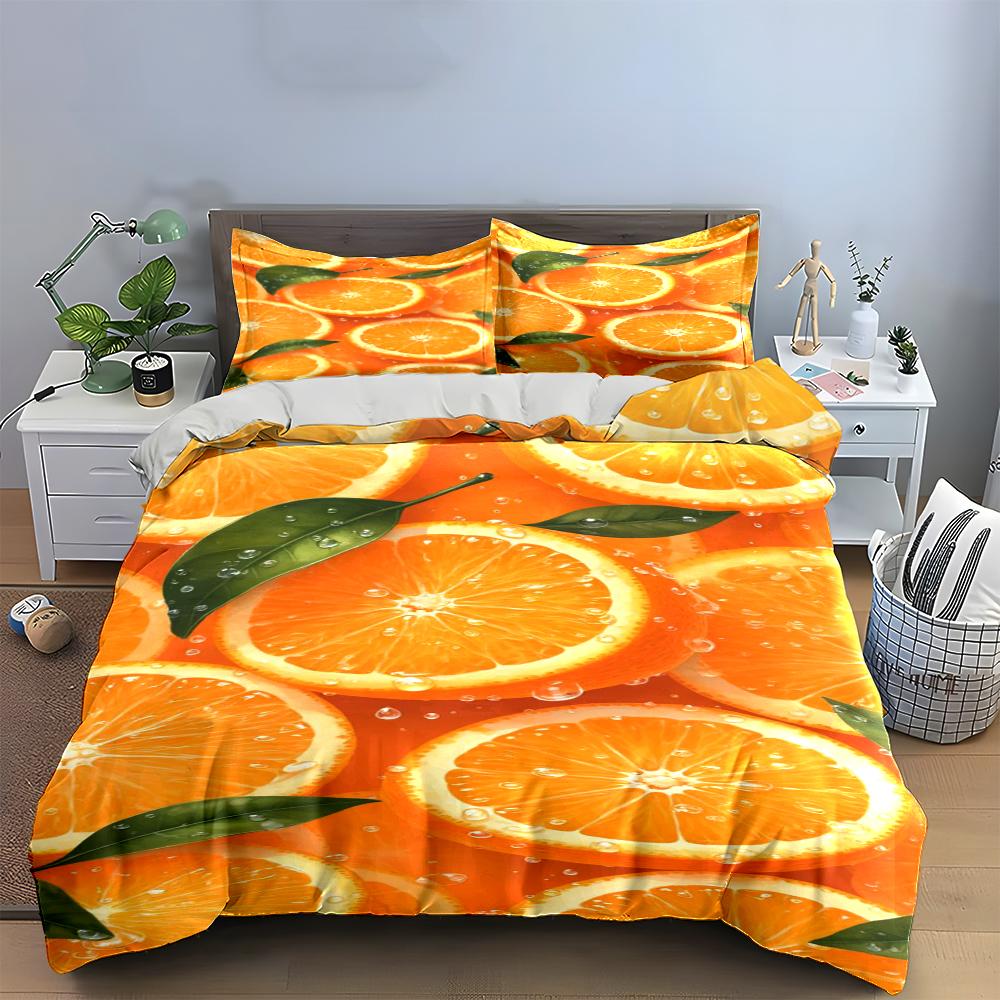 Orange Slice Pattern with Green Leaves Bedding set (1 duvet cover, 2 pillowcases, duvet not included) sofas