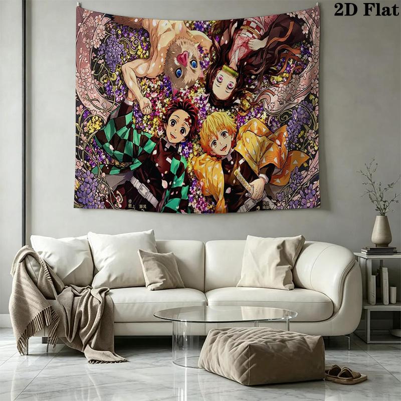 Tanjiro Nezuko Kamado Wall Tapestry Aesthetic Wall Hanging Printed Fabric Blanket Decorative Tapestries for Bedroom Living Room Home Decor