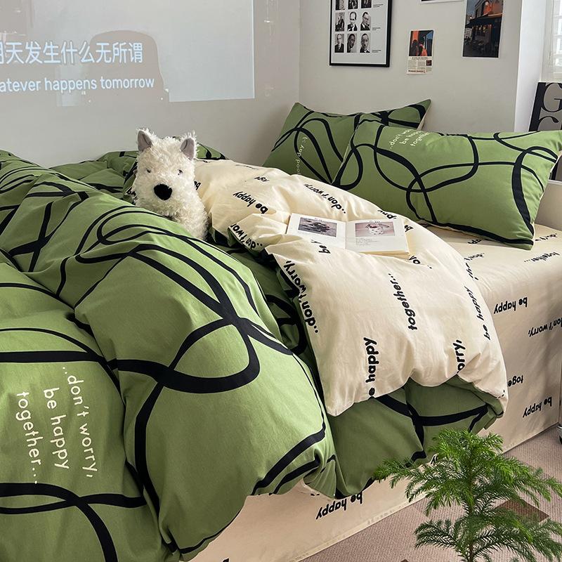 Простой хлопковый комплект из четырех предметов в скандинавском стиле, пододеяльник в весеннюю полоску, Наньтун, 40 ниток, полностью хлопковая простыня, пододеяльник, комплект из трех предметов