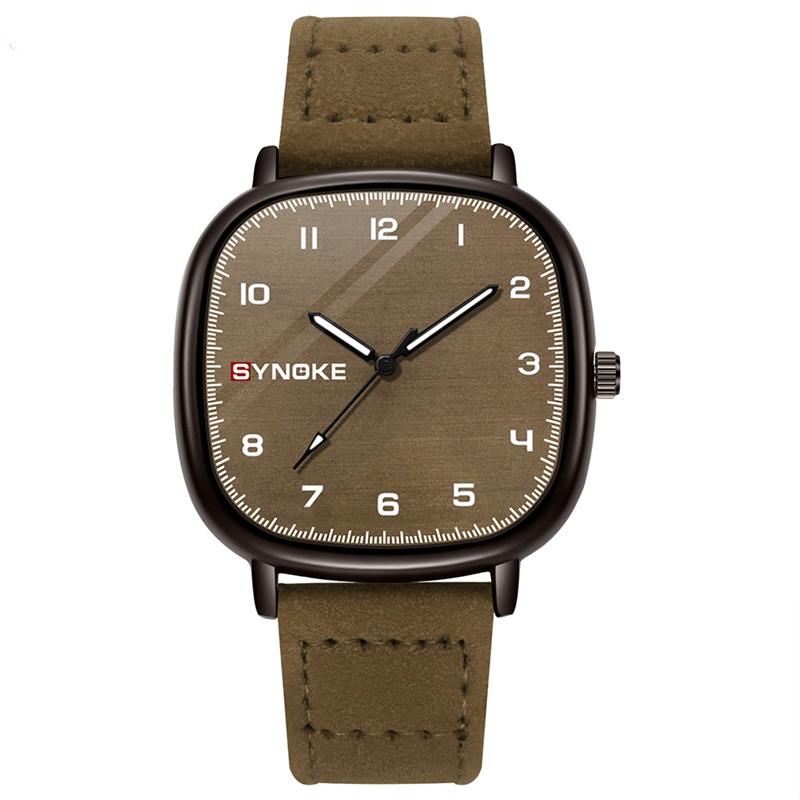 Synoke Original Brand Simple Men's Quartz Watches Fashion Leather Strap 30M Waterproof Analog Display Casual Time