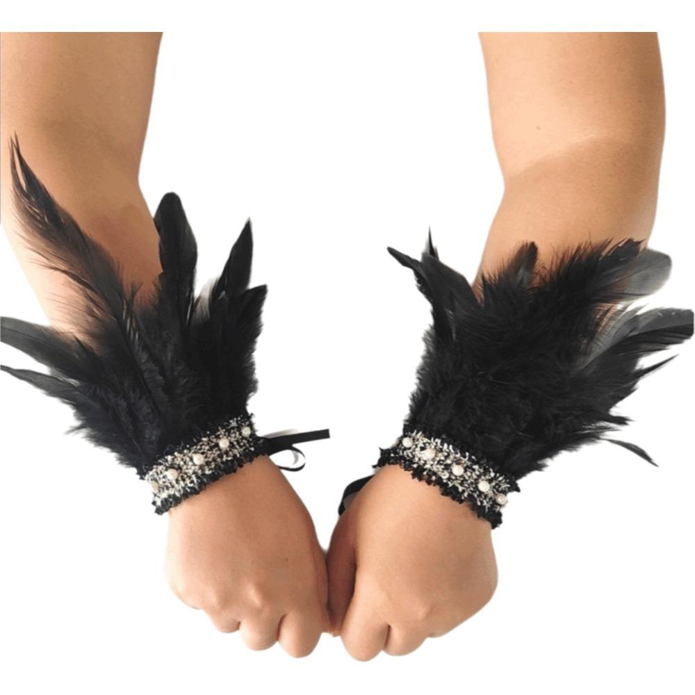 Pearl Feather Wrist Cuffs Lace Wristband Elegant Halloween Arm Cuff  Cosplay
