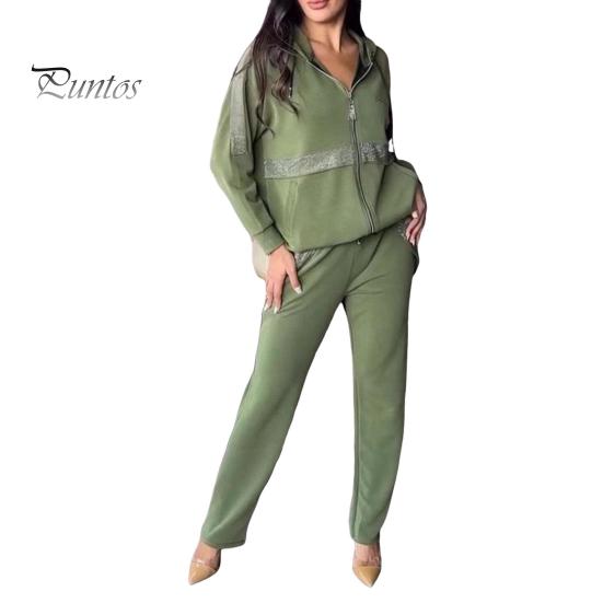 2 шт./комплект женский толстовка брюки костюм с пайетками капюшон с длинными рукавами застежка-молния спортивная толстовка с капюшоном эластичный пояс брюки фитнес одежда осень весна езда на работу