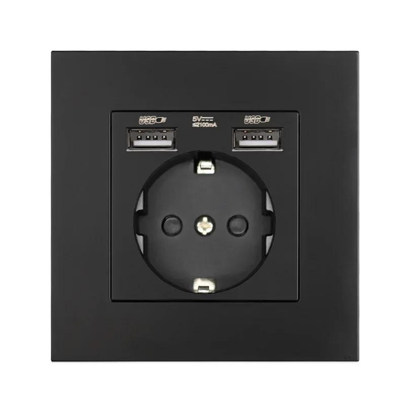EU Standard USB Socket TypeC Charging Port Outlet,France with Socket with Switch, 16A Double Frame Wall USB Power AC 110-250V