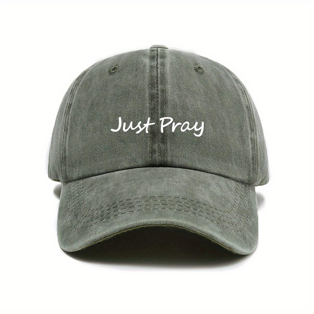 Модная бейсболка в городском стиле, ретро, с эффектом потертости, с принтом 'Just Pray', унисекс, регулируемая, защита от солнца, с козырьком