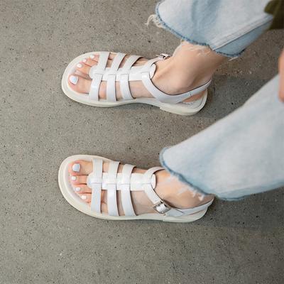 Женские сандалии, модные кожаные сандалии-гладиаторы на платформе с пряжкой и ремешком, повседневная летняя обувь в римском стиле на толстом каблуке, универсальные туфли