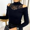 Модный женский пуловер с кружевной лоскутной рубашкой с открытыми плечами и длинными рукавами