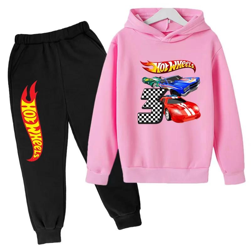 Детская одежда Худи с принтом машинок Hot Wheels Пальто 3-12 лет Мальчики Девочки Малыши Верх+штаны Модная толстовка Повседневная спортивная одежда