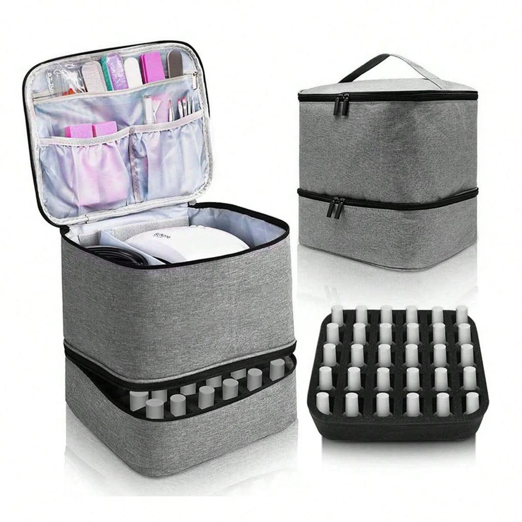 Double-Layer Nail Polish Storage Bag - Holds 30 Bottles, Large-Capacity, Multi-Functional Cosmetic Organizer