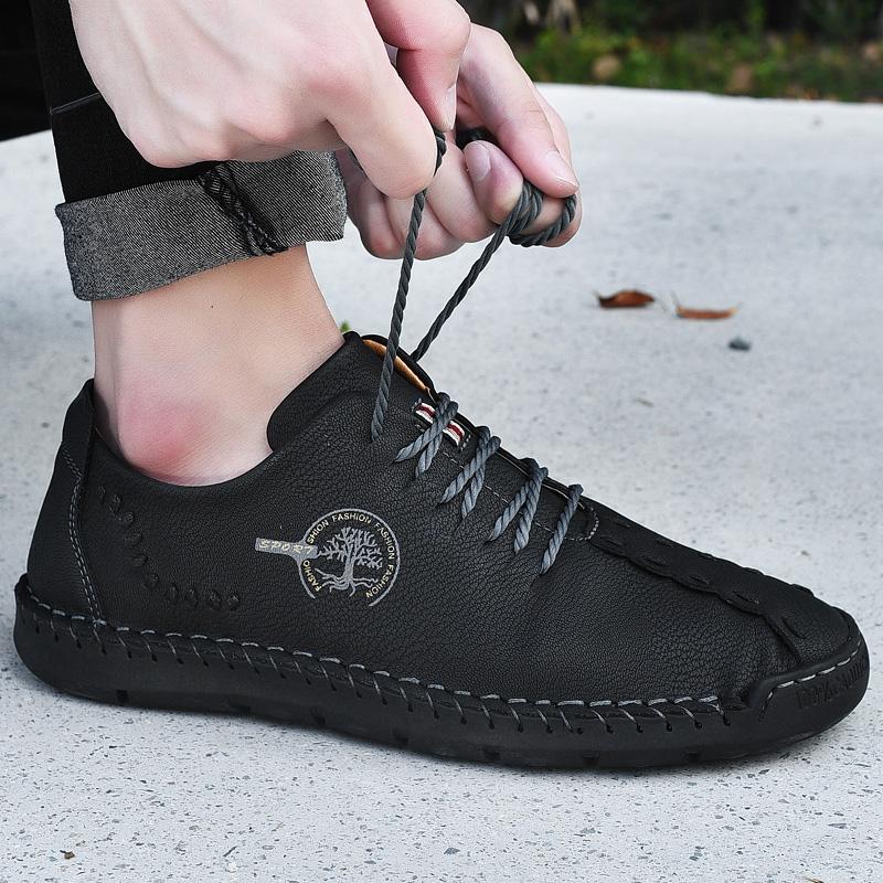 Мужские кожаные туфли ручной работы для вождения, туфли на плоской подошве со шнуровкой, удобная большая уличная повседневная обувь