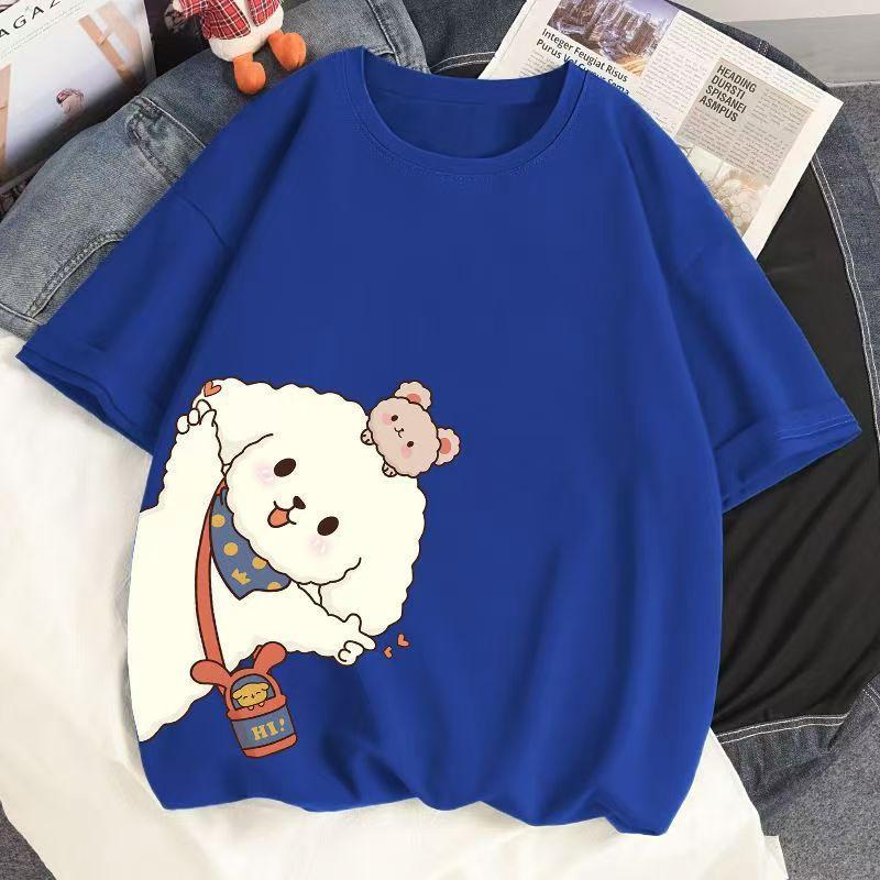 Летняя женская хлопковая футболка с короткими рукавами, свободная футболка с круглым вырезом и принтом