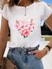(Asian Size) Short Sleeve T-shirts Clothing Fashion Print  T Female Casual Trend Flower Cute Women's Top Graphic Tee