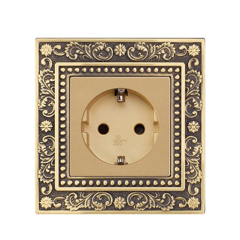 Luxury European Retro Metal Button Switch panel,EU France Standard Copper Wall socket,Universal Light Home Switch Power Outlet