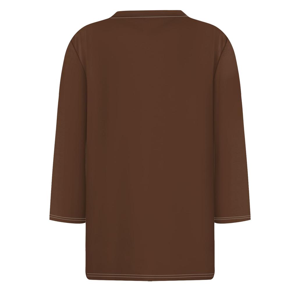 Женская мода повседневный свободный топ с рукавом 3/4 в полоску с круглым вырезом