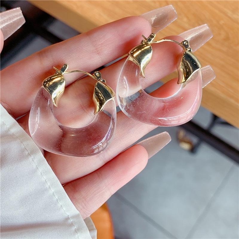 Преувеличение личности Прозрачные и красные серьги-кольца U-образной формы для женщин Шарм Янтарь Акриловые подвески Циркон Аксессуар Подарок