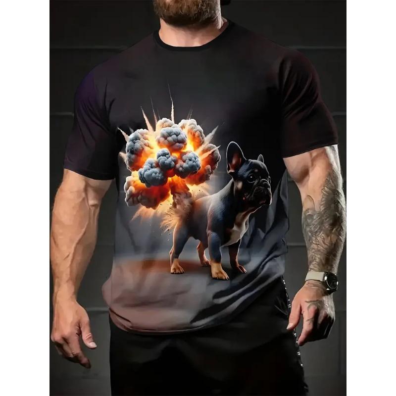 White funny men's T-shirt cartoon 3D printing summer casual short sleeved pullover fashionable T-shirt outdoor men's clothing