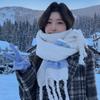 Knitted Fringed Scarf with Wool White Pockets Women's Winter Atmosphere Warm Neck Scarf