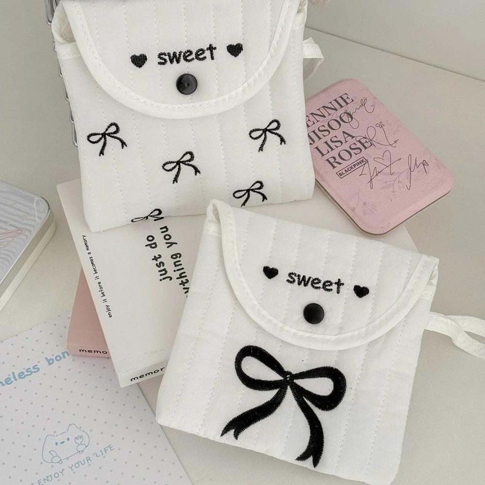 Mini Sanitary Pad Pouch Sweet Bowknot Embroidery Cosmetic Bag Portable Bowknot Storage Bag  Women