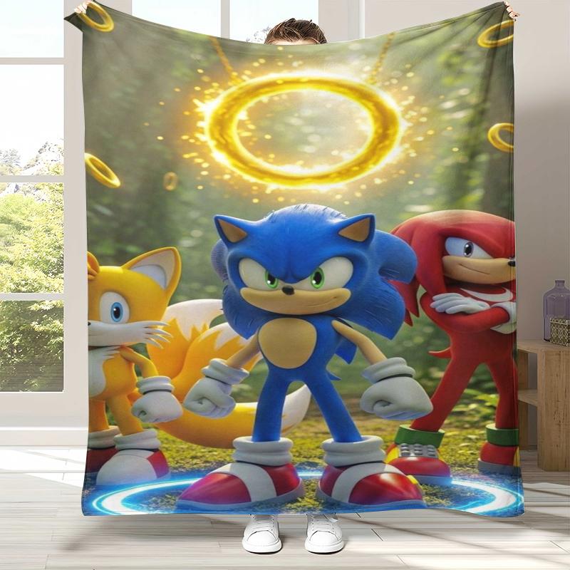 Ретро Мультяшное Игровое Фланелевое Одеяло S-Sonic, Ультра Мягкое Теплое Плюшевое Покрывало для Дома, Спальни, Кровати, Дивана, Походного Пикника, Подарок