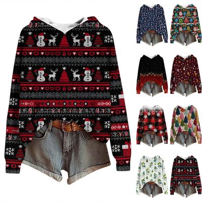 Женский модный повседневный трикотажный худи с длинным рукавом и рождественским принтом