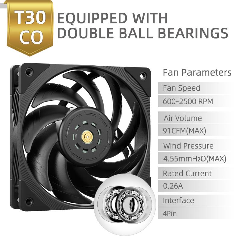 TEUCER T30 Series PC Cooling Fan High Wind Pressure Performance Version Dynamic Balance PWM Case Water-cooled Radiator CPU Fans