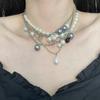 Choker Clavicle Chain Women Flowers Pendant Sweater Chain Pearl Multilayer Necklace  Girls
