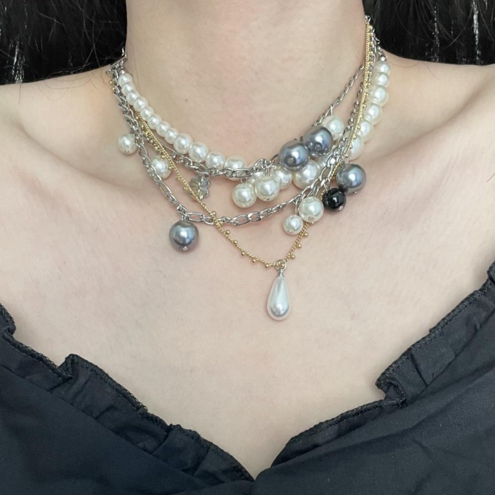 Choker Clavicle Chain Women Flowers Pendant Sweater Chain Pearl Multilayer Necklace Girls